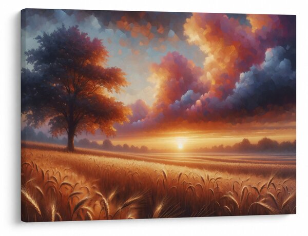 Obraz – Zachód słońca na polu (70x50 cm)