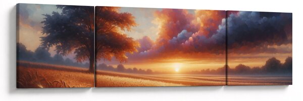 Obraz – Zachód słońca na polu (170x50 cm)