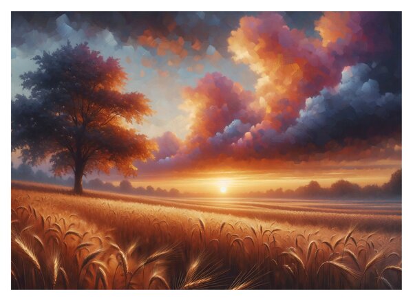 Obraz na szkle – Zachód słońca na polu (70x50 cm)