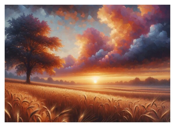 Obraz – Zachód słońca na polu (70x50 cm)