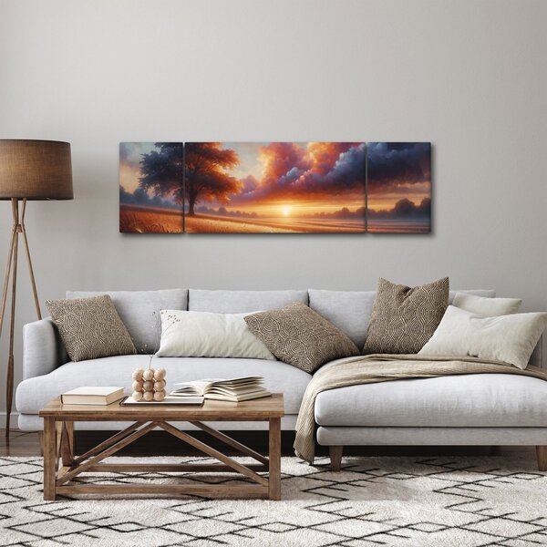 Obraz – Zachód słońca na polu (170x50 cm)