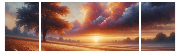 Obraz – Zachód słońca na polu (170x50 cm)