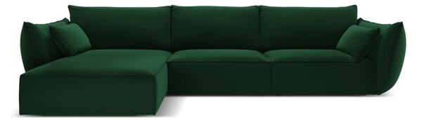 Ciemnozielony aksamitny narożnik (lewostronny/z szezlongiem) Vanda – Mazzini Sofas