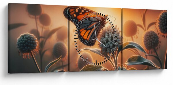 Obraz – Motyl w zachodzącym słońcu (z zegarem) (90x30 cm)