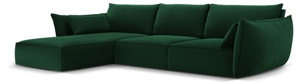 Ciemnozielony aksamitny narożnik (lewostronny/z szezlongiem) Vanda – Mazzini Sofas