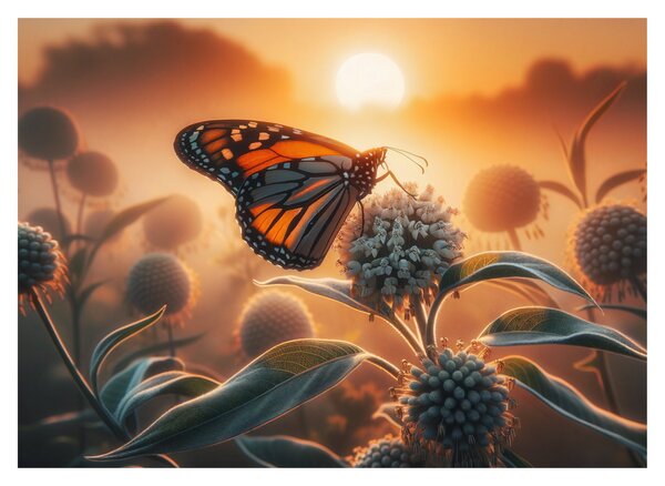 Obraz na szkle – Motyl w zachodzącym słońcu (70x50 cm)