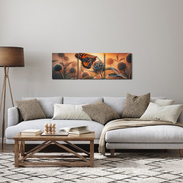 Obraz – Motyl w zachodzącym słońcu (z zegarem) (90x30 cm)