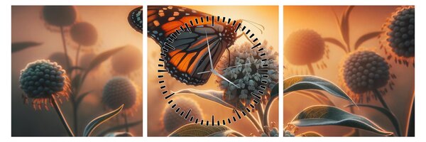 Obraz – Motyl w zachodzącym słońcu (z zegarem) (90x30 cm)