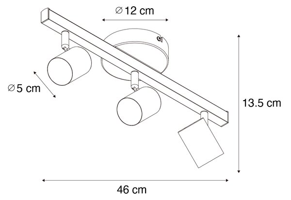 Czarny reflektor sufitowy GU10 50 mm 3-punktowy z podświetleniem i przełącznikiem 3-stopniowym - Back Up
