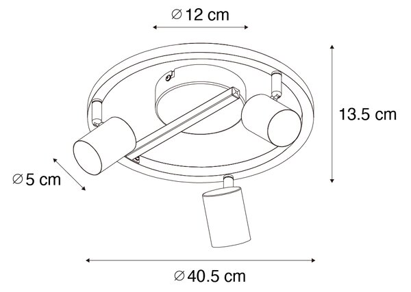 Reflektor sufitowy czarny GU10 50 mm 3-punktowy okrągły z podświetleniem i przełącznikiem 3-stopniowym - Back Up