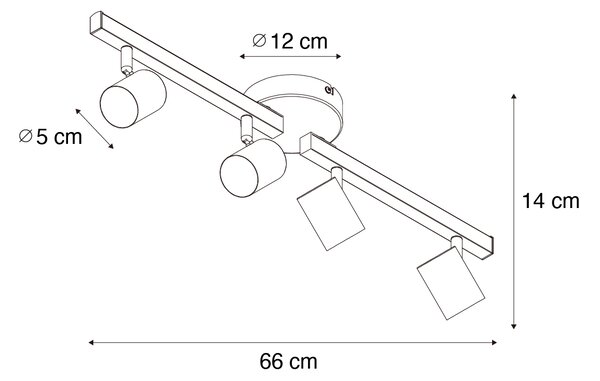 Czarny reflektor sufitowy GU10 50 mm 4-punktowy z podświetleniem i przełącznikiem 3-stopniowym - Back Up
