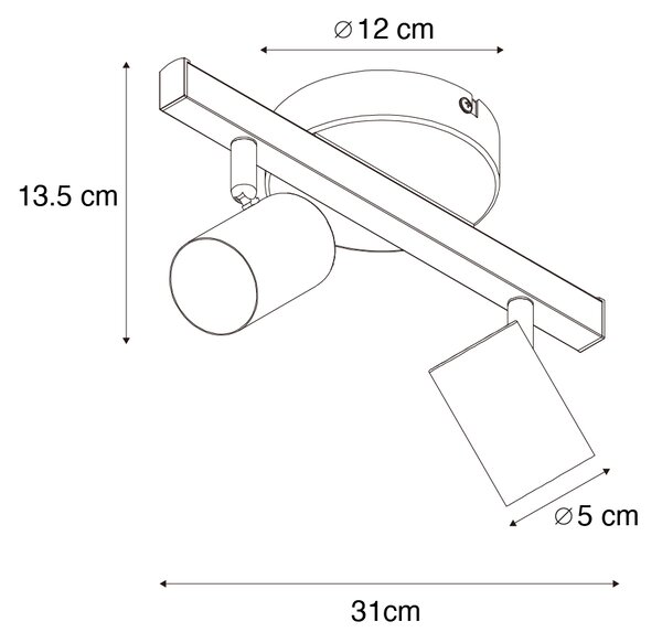 Reflektor sufitowy czarny GU10 50 mm 2-punktowy z podświetleniem i 3-stopniowym przełącznikiem - Back Up
