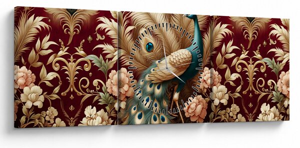 Obraz – Elegancki paw (z zegarem) (90x30 cm)
