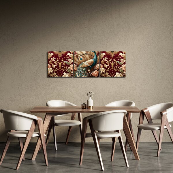 Obraz – Elegancki paw (z zegarem) (90x30 cm)