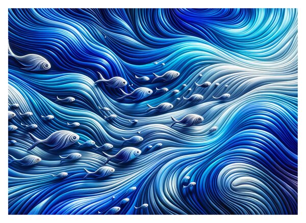 Obraz – Ryby w falach (70x50 cm)