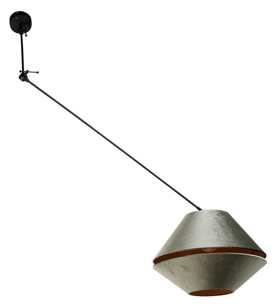 Lampa wisząca czarna z podwójnym aksamitnym abażurem zielonym ze złotym wnętrzem - Blitz