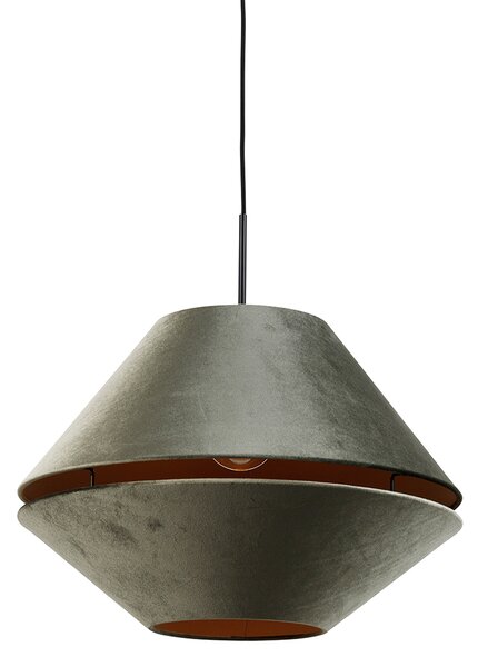 Lampa wisząca czarna z podwójnym aksamitnym abażurem zielonym ze złotym wnętrzem - Combi 1