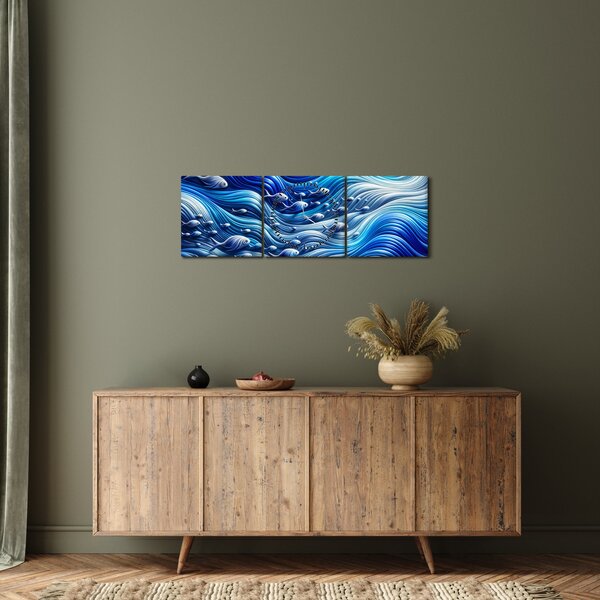Obraz – Ryby w falach (z zegarem) (90x30 cm)