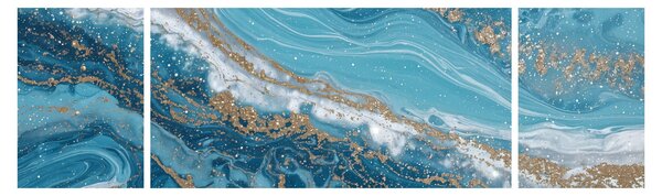 Obraz - Jasnoniebieski marmur ze złotem I. (170x50 cm)
