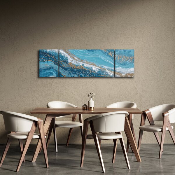 Obraz - Jasnoniebieski marmur ze złotem I. (170x50 cm)