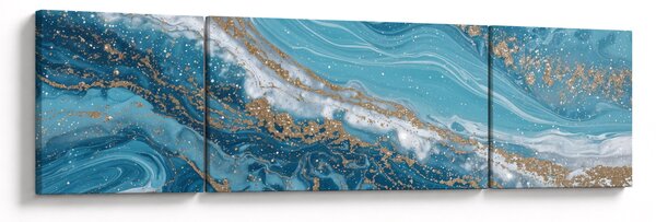 Obraz - Jasnoniebieski marmur ze złotem I. (170x50 cm)
