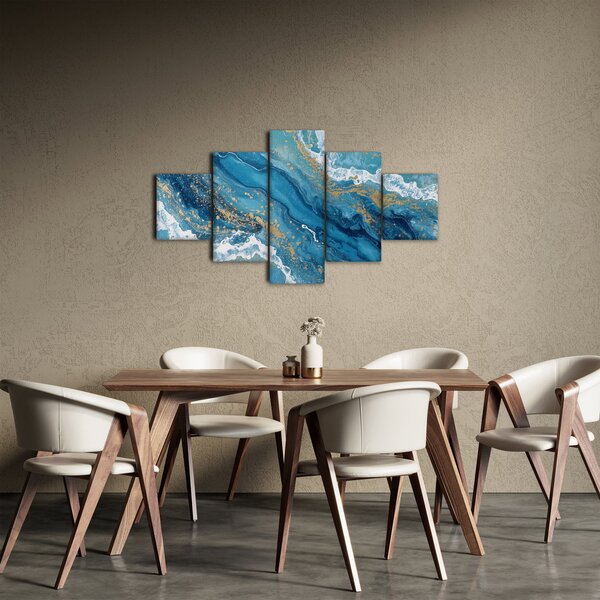Obraz - Jasnoniebieski marmur ze złotem II. (125x70 cm)