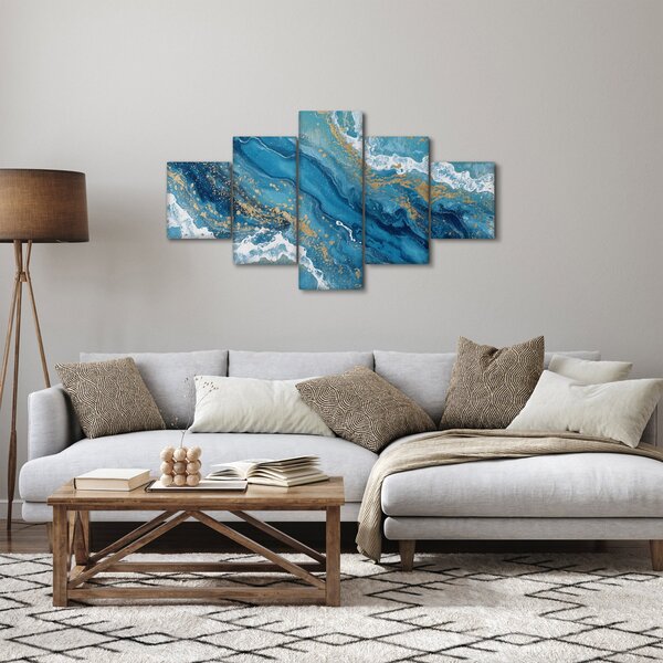 Obraz - Jasnoniebieski marmur ze złotem II. (125x70 cm)