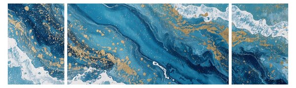 Obraz - Jasnoniebieski marmur ze złotem II. (170x50 cm)