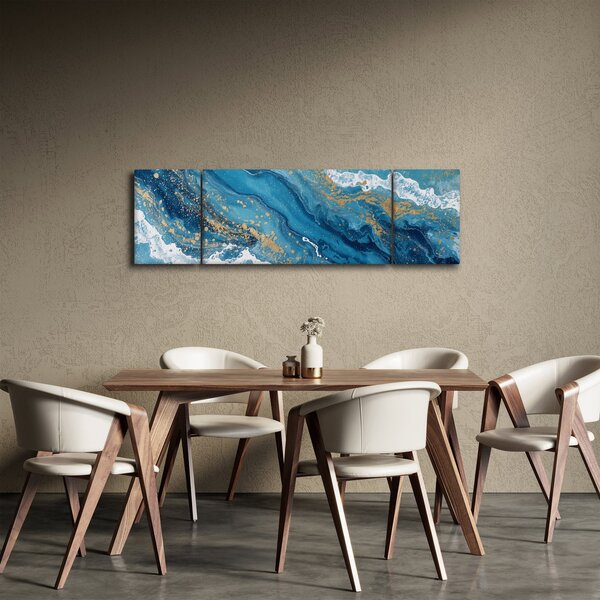 Obraz - Jasnoniebieski marmur ze złotem II. (170x50 cm)