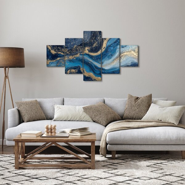 Obraz - Abstrakcyjny niebiesko-złoty marmur (125x70 cm)
