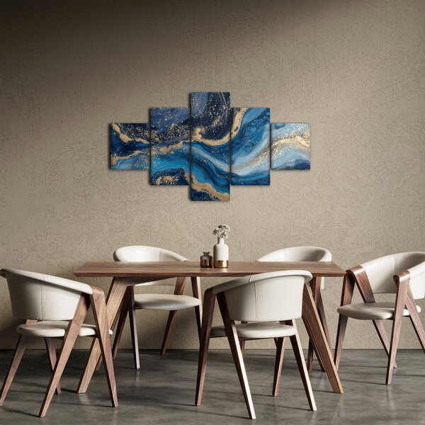 Obraz - Abstrakcyjny niebiesko-złoty marmur (125x70 cm)