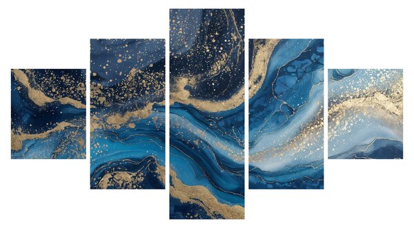 Obraz - Abstrakcyjny niebiesko-złoty marmur (125x70 cm)