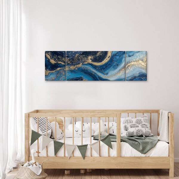 Obraz - Abstrakcyjny niebiesko-złoty marmur (170x50 cm)