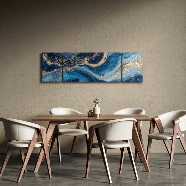 Obraz - Abstrakcyjny niebiesko-złoty marmur (170x50 cm)