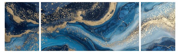 Obraz - Abstrakcyjny niebiesko-złoty marmur (170x50 cm)