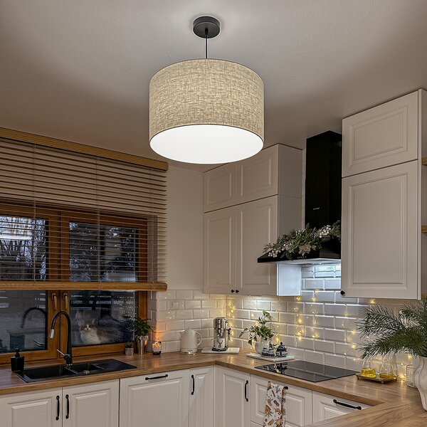 Rustykalna lampa wisząca czarna z beżowym kloszem 50 cm - Combi 1