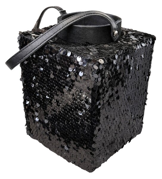 Latarnia z cekinami LOFTY GLAM 20 cm, czarna