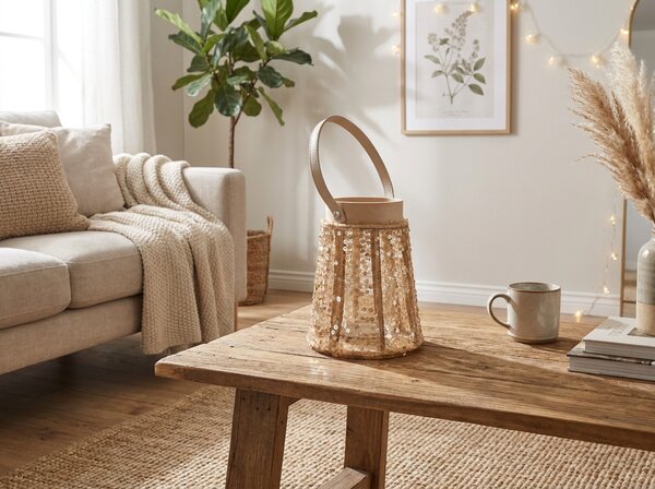 Lampion z cekinami CONE GLAM 26 cm, naturalny