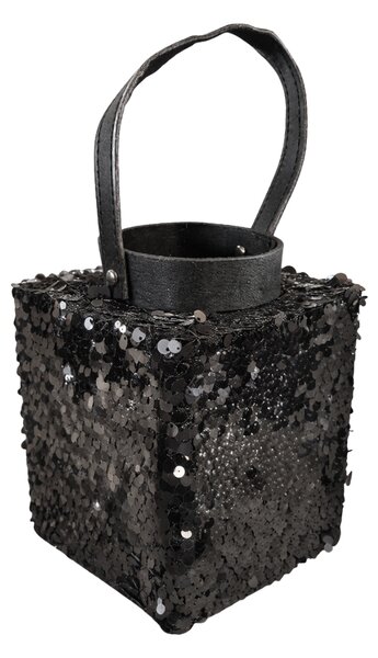 Latarnia z cekinami LOFTY GLAM 20 cm, czarna