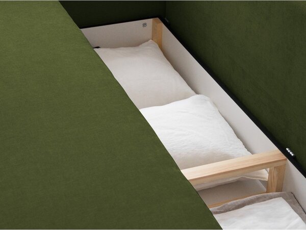 Zielona rozkładana sofa ze schowkiem 231 cm Elen – Micadoni