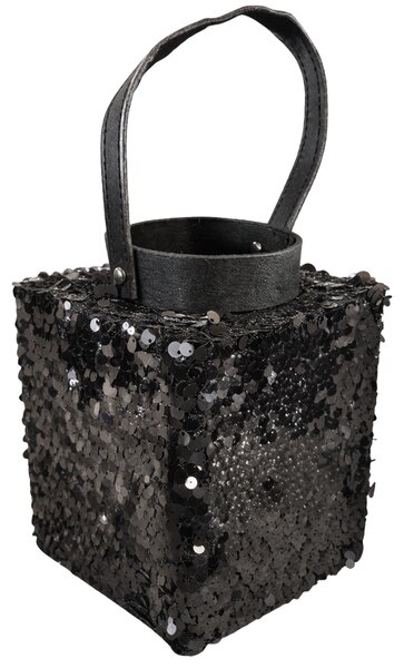 Latarnia z cekinami LOFTY GLAM 27 cm, czarna