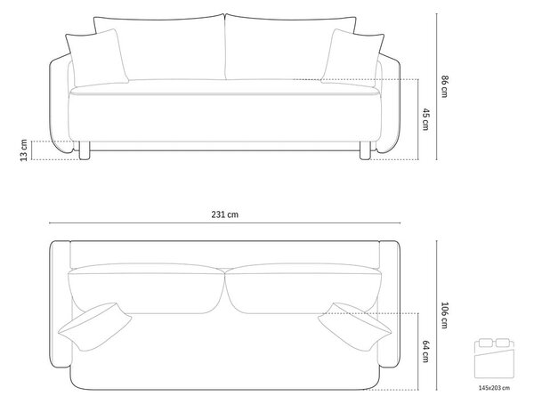Beżowa rozkładana sofa ze schowkiem 231 cm Elen – Micadoni