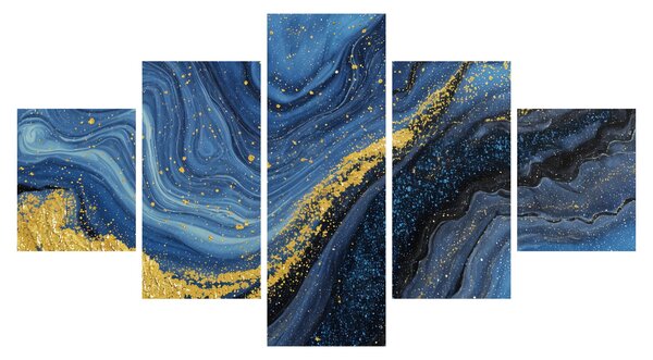 Obraz - Niebiesko-złota abstrakcja (125x70 cm)