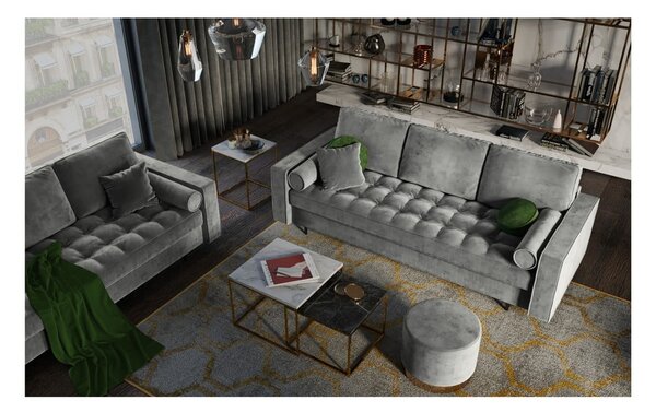 Jasnoszara aksamitna rozkładana sofa Milo Casa Santo