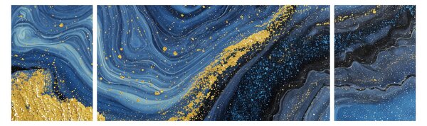 Obraz - Niebiesko-złota abstrakcja (170x50 cm)
