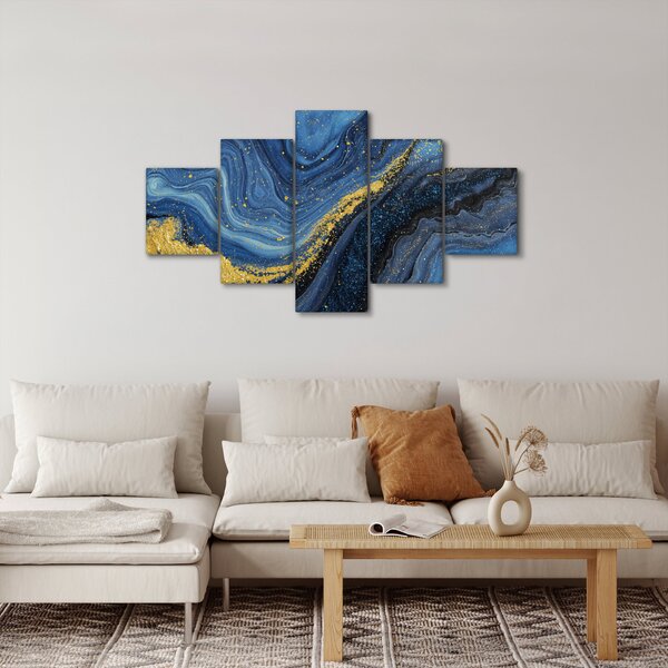 Obraz - Niebiesko-złota abstrakcja (125x70 cm)