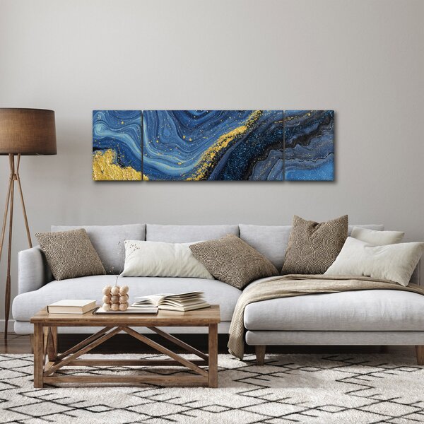Obraz - Niebiesko-złota abstrakcja (170x50 cm)
