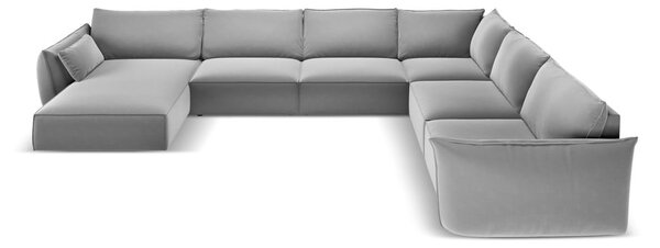 Jasnoszary aksamitny narożnik (prawostronny/w kształcie litery U) Vanda – Mazzini Sofas