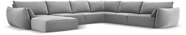 Jasnoszary aksamitny narożnik (prawostronny/w kształcie litery U) Vanda – Mazzini Sofas