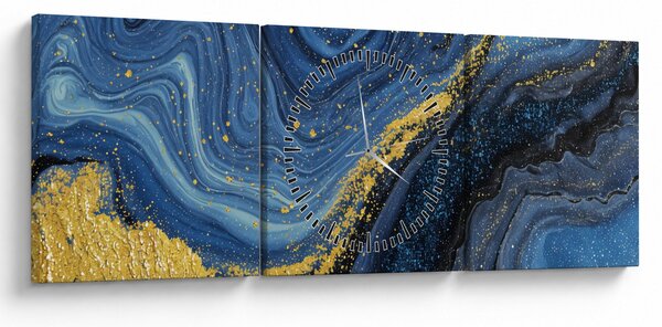Obraz - Niebiesko-złota abstrakcja (z zegarem) (90x30 cm)
